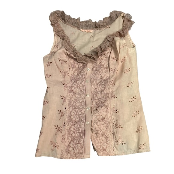 Vintage Handmade Floral Lace Snap Button-Up Blouse - Picture 1 of 4